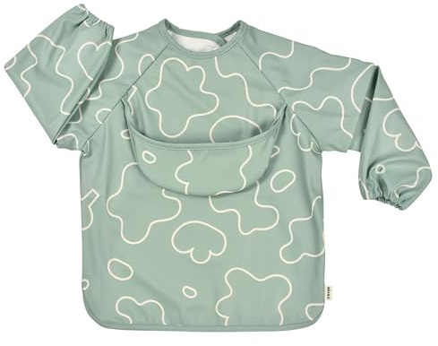 Béaba, Babero para bebé, Babero de recuperación, Impermeable, Babero elástico, Babero de manga larga, Mangas desmontables, Bolsillo de recuperación, Fácil de limpiar, Evolutivo, Sage Green