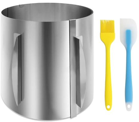 GYSRXS Tortenring Hoch 20CM Backring Verstellbar 16-30CM Backrahmen Rund aus Edelstahl mit Backbürste und Schaber Passend für Backen von Mehrschichtkuchen(Silber)