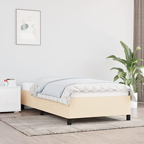 Baziroo Bettgestell Creme 90x190 cm Stoff und Sperrholz Bett Regal Bed Support Familienbett Einzelbett Schlafzimmermöbel Bettrahmen Wooden Bed Frame Bed Shelf Matratze Nicht Enthalten
