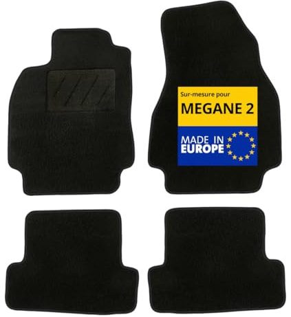 DBS – Tapis de Voiture - sur Mesure pour Renault Megane 2 (09/2002-10/2008) – Antidérapants avec Clips de Fixation – 4 Tapis Auto Avant/arrière – Moquette Noire