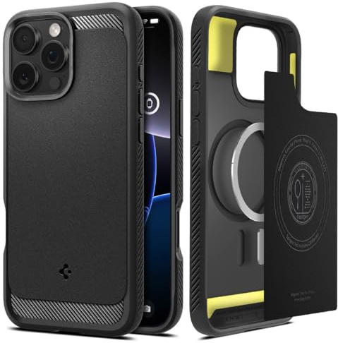 Spigen Rugged Armor MagFit Case for iPhone 16 Pro, Compatible with MagSafe Accessories - Matte Black