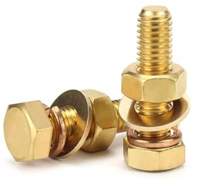 Foyoram Lot de 10 vis à tête hexagonale M6 x 16 mm en laiton, disque plat, rondelles à ressort, écrous, boulons combinés, M6 x 16 mm