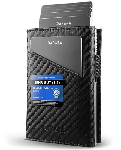 DAPARA Geldbörse Herren | Slim Wallet Herren mit Münzfach & RFID-Schutz | Portmonee Männer | Kartenetui für 12 Karten | Smart Wallet for Men | Karten Geldbeutel | Portemonnaie | Carbon Silver