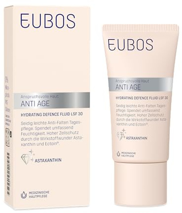 EUBOS | ANTI AGE | HYDRATING DEFENCE FLUID LSF 30 – Anti-Aging Gesichtscreme mit Astaxanthin & Hyaluron | 72h Feuchtigkeit & Zellschutz | Schutz vor UV-Strahlen & freien Radikalen | 50ml