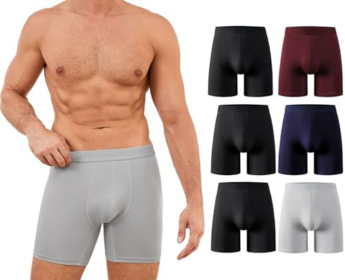 PUTUO Boxers Homme Longs en Bambou: Lot de 6 sous-Vêtements Ultra-Doux Confortables sans Étiquette avec Poche 3D - Idéal pour Peaux Sensibles Sport Travail et Usage Quotidien,Multicolored