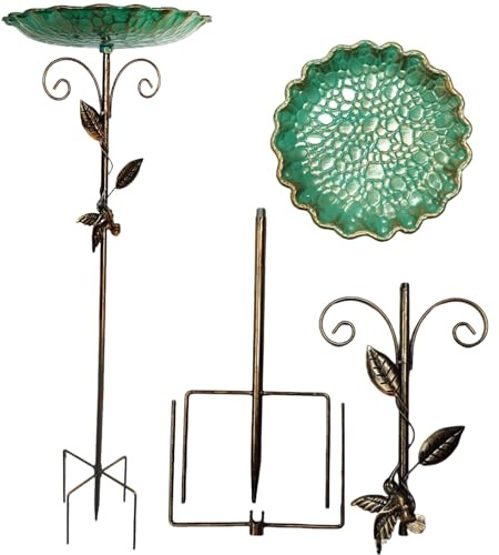 Baño para pájaros para jardín, de metal, decoración de jardín, grande, 77 cm, cuenco de agua para aves silvestres, bebedero de agua, decoración de jardín, exterior, abrevadero, baño para pájaros