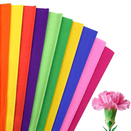 Crepe Paper, 10 Colors Packing Crepe Paper Rolls, Rainbow Crepe Papers for Gift Wrapping Floral Artwork Assorted Color Sheets Birthday Party
