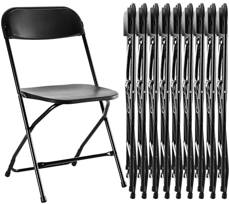 Simple Deluxe 10-Pack Folding Chairs Plastic, Foldable Stackable Portable Chairs with Metal Frame 330lb Capacity, for Indoor Outdoor Use, Commercial Event Chairs for Party, Wedding, Office, Black
