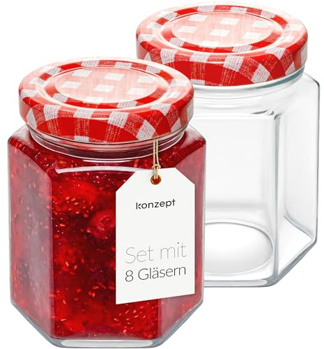 KONZEPT Lot de 8 bocaux en verre avec couvercle à visser - 200 ml - Petits pots à confiture Twist-Off Ø 58 mm - Hermétiques et passent au lave-vaisselle - Pour conserves, confitures, miel et desserts