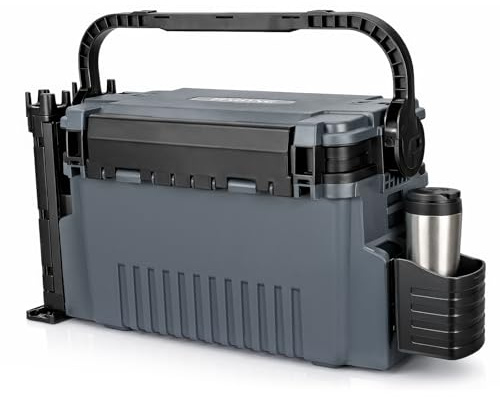 Fishing Tackle Box with 2 Rod Holders & 1 Cup Holder, Large Double-Layer Organizer with Adjustable Dividers, Portable Utility Storage Container For Carp/Sea/Boat/Kayak/Bank Lure Storage (Gray)