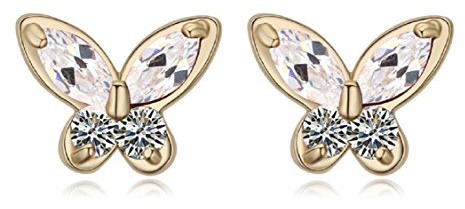 Crystalline Azuria Mujer 18ct Chapado en Oro Mariposas Blanco Cristales de Zirconia Pendientes de tuerca para Mujer y Niña