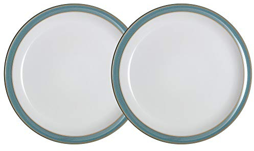 Denby - Azure Blue Small Plates Set of 2 - Dishwasher Microwave Safe Crockery 18.5cm - Blue, White Ceramic Stoneware Tableware Side Plates - Chip & Crack Resistant