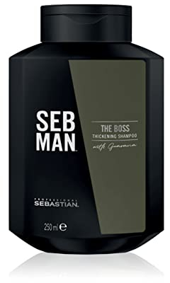 SEB MAN THE BOSS – verdichtendes Volumenshampoo für mehr Fülle – kräftigendes Shampoo mit Guarana-Extrakt und anregendem Duft von Bergamotte und rosa Pfeffer – 250 ml