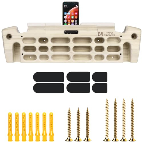 Hangboard Kletterbrett mit Handyhalterung, Bandhalter, Krüge, Risse, Kneifen, Taschen, Kanten und Hängen; Holzbrett zum Klettern