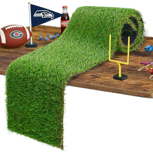 GLOBREEN Artificial Grass Table Runner 60 Inches - Green Fake Grass Football Golf Party Easter Decor Table Centerpiece for Birthday Wedding Alice in Wonderland
