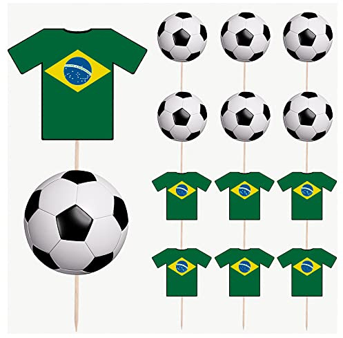 AK Giftshop Brazil Football Party Food & Cupcakes Picks Decorations Toppers World Cup (pack of 14)
