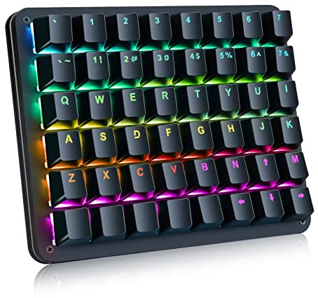 Koolertron Teclado mecánico macro de una sola mano con retroiluminación LED de color RGB Teclado mecánico portátil para juegos de una sola mano 48 teclas completamente programables Eje rojo