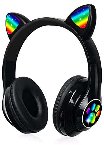 OHAANYY Auriculares para Niños Inalámbricos con Luz LED, Auriculares de Diademacon Orejas de Gato para Niñas, Bluetooth Plegables Auriculare con Micrófono para TV Regalo para Cumpleaños/Navidad (5)