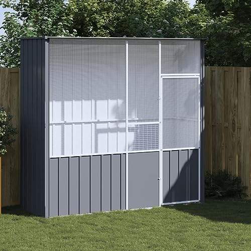 Festnight Voliere Anthrazit Vogelkäfig Groß Vogelvoliere Außen Aufzuchtkäfig All-in-One-Vogelkäfig Außenvoliere Käfig Vogelhaus Voliere 215x78x200 cm Verzinkter Stahl