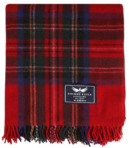 The Golden Eagle Scottish Tweed Wool Large Blanket Tartan Rug with Check Pattern for Warm Winter (Stewart Royal)