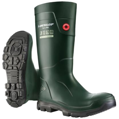DUNLOP TerraPRO – Bottes de travail pour hommes et femmes – Bottes de sécurité imperméables avec embout souple – Résistantes aux agents chimiques et antidérapantes – Vert/noir – Pointures 44