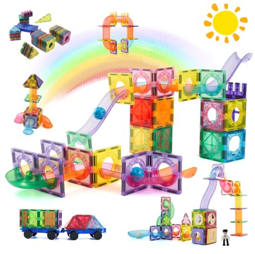 Hawthyhome Magnetische Bausteine 150 Teile, Magneten Magnet Spielzeug Magnetspiele für Geschenk ab 3 4 5 6 7 8 Jahre Junge Kinder Magnetbausteine Magnetspielzeug Mädchen Bauklötze Kinderspielzeug