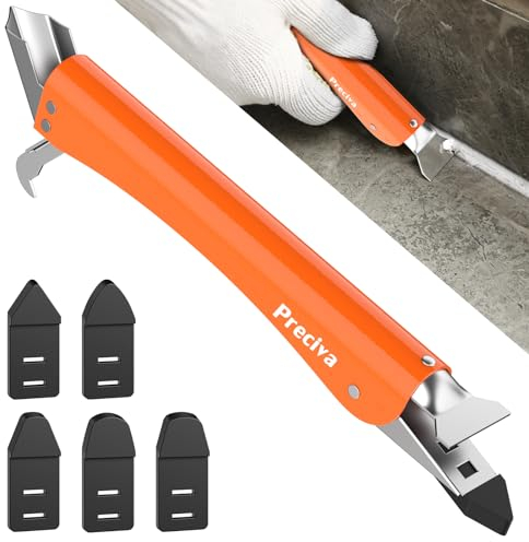 Silikon Entfernungswerkzeug Set – Preciva 4-in-1-Fugenwerkzeug, Fugenschaber aus Edelstahl, Kopf mit Fugenglätter, Dichtungsdüse für Küche, Bad, Boden, Waschbecken, Fensterabdichtung