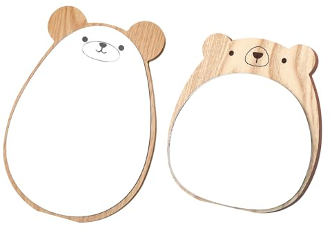 wocpvm 2 Specchio per Cameretta Bambina Specchio da Scrivania Con Supporto Rimovibile Specchio Bambini Grazioso Orso - Stile Carino per Soggiorno Della Camera da Letto