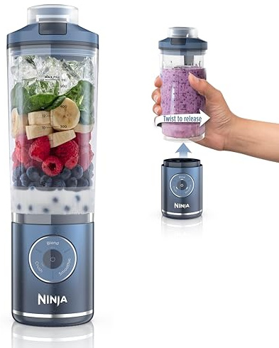 Ninja Blast Max, Portable Blender + Twist & Go, Personal Smoothie, Blend, Ice Crush, 3 Programs, Cordless, 22 oz removable Vessel, Dishwasher Safe, Leakproof, Navy, BC251NV