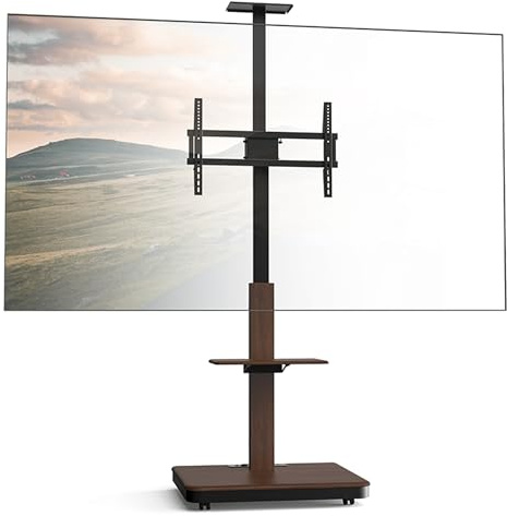 XTRARM Elite mobilt, höjdjusterbart TV-stativ för 40-86 tum och max 60 kg, vinklingsbart stativ upp till max VESA 600x400, med hyllor och uttag, valnöt, manuell