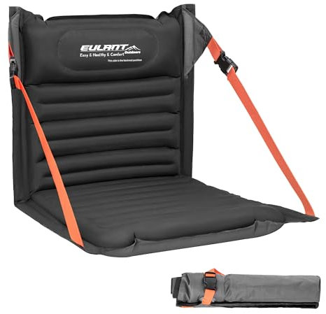 EULANT Aufblasbares Stadion Sitzkissen mit Rückenlehne,Wasserdicht Stadionsitz mit Lehne für Camping Strand Kajak Wandern Stadion Sportveranstaltungen Konzert Ausflüge Wandern,Schwarz