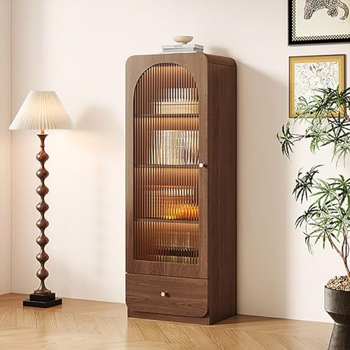 Hoixin Wine Bar Cabinet Drinks Storage Sideboard Wine Bottle Holder solid wood material Translucent glass Wine Cabinet Sideboard Drinks Cabinet Suitable for bars cafes and homes(Brown)