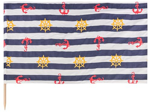 Clôture de plage - Pare-vue - Bâche de plage - 6 m - Hauteur : 100 cm - Motif rayures et ancres - En polyester et bois - Protection contre le vent et le sable - Assure l'intimité - Facile à monter