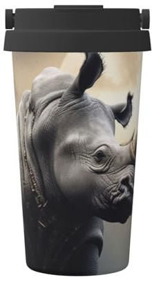 rhino - Bicchiere da 500 ml con coperchio e manico, in acciaio inox, per bevande calde e fredde, isolamento a doppia parete, riutilizzabile, regalo di compleanno