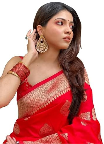 Accessorize Kingdom Fashion Women's Kanjivaram Soft Pure Silk Banarasi Sarees With Blouse Piece (Red)