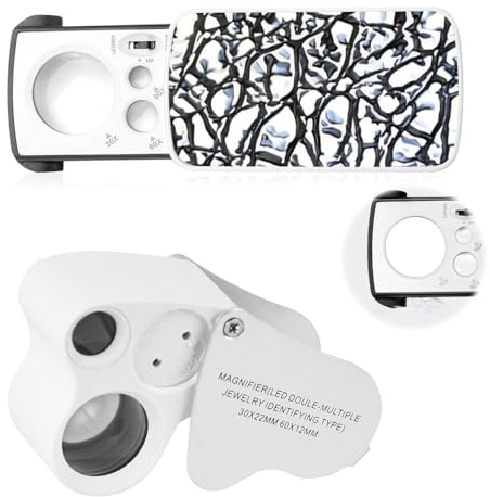 mizikuu 2 Pièces Loupe de Bijoutier, 30X 60X 90X Loupes de Poche Pliable Loupe Yeux Bijoutier Illuminée avec LED et UV Lampes pour Diamants Bijoutiers Pièces de Monnaie Timbre Roche, Argent