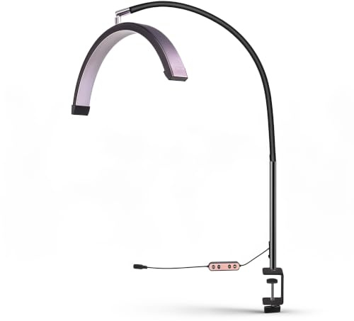 Bewinner 16 Tum LED Half Moon Beauty Lamp, 20W Justerbar Skrivbordsklämman med 360 ° Slang, 3 Färgtemp, 10 Ljusstyrka Nivåer för Fransförlängningar, Nagelmakeup (Svart)