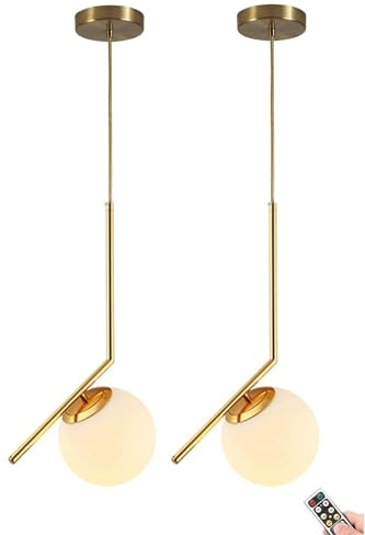Illuminazione a sospensione alimentata a batteria senza fili con lampadina ricaricabile USB e telecomando Mid Century Lampada da paralume in vetro non cablato per tavolo da pranzo a isola da cucina