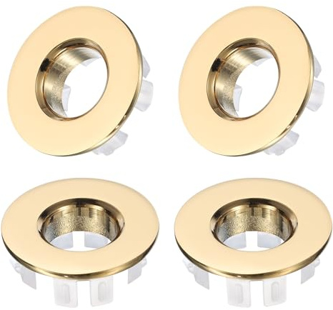 QUARKZMAN 4 Pezzi Anelli Di Troppo Pieno Lavello, Bagno Cucina Vasca Bacinella Foro Rotondo Cavo Ottone Copertura Troppo Pieno Scarico Inserti In Foro (Tono Oro)