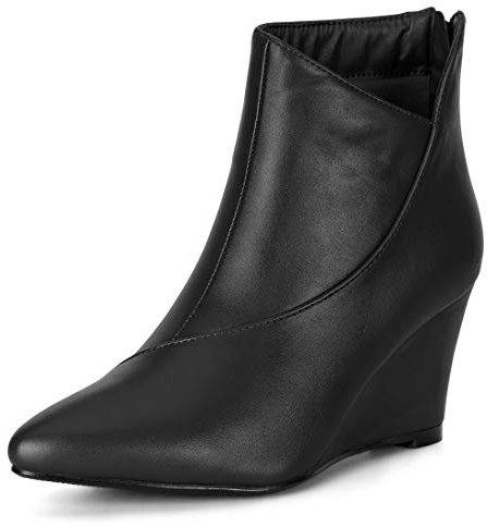 Allegra K Donne Punta Cuneo Cerniera Zeppa Stivaletti Caviglia Nero 37