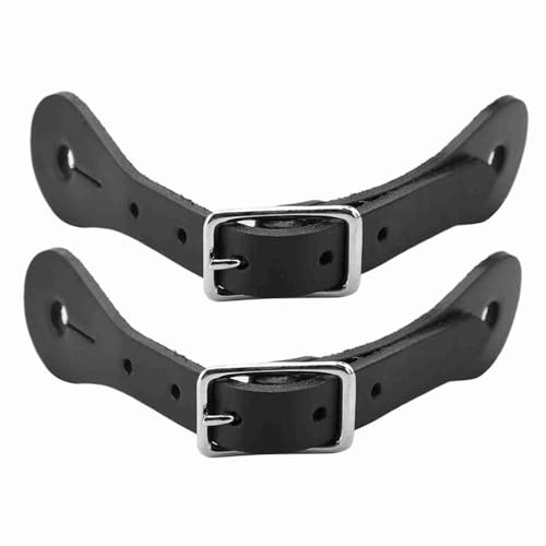 Womamaxsc 1 par de Correas para espuelas de Cuero Genuino Hechas a Mano, Correa para espuelas de Monta Vaquera con Hebilla de Metal Ajustable, Accesorio Duradero para Botas ecuestres para ho (Negra)