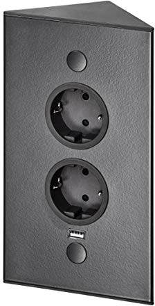 THEBO 2-Fach Energie-Ecksäule ST 3007/200/2 in Schwarz mit USB Port/Ecksteckdosen/Steckdosenleiste/Steckdosen