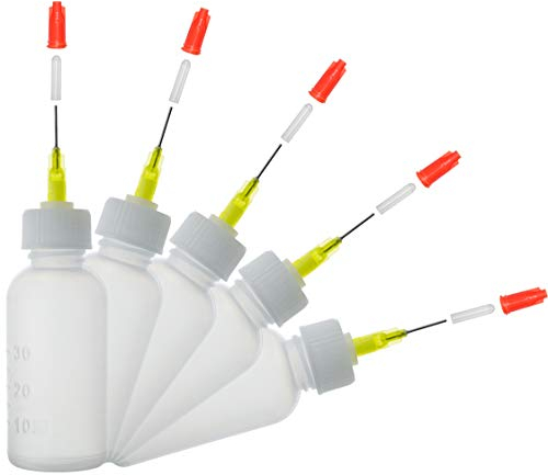 MYSY Nadelflaschen 30ml, 5 Stück Präzisionsspitzen Applikator flasche für DIY Handwerk Nachfüllkleber nähmaschinenöl(30ml)