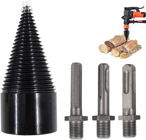 Divisor de Troncos, ZoneYan Broca para Leña, Astilladora de Troncos Broca Cónica, Herramienta de Taladro Divisor de Madera, Firewood Splitter Driver, para la Familia, al Aire Libre, Camping, Granja
