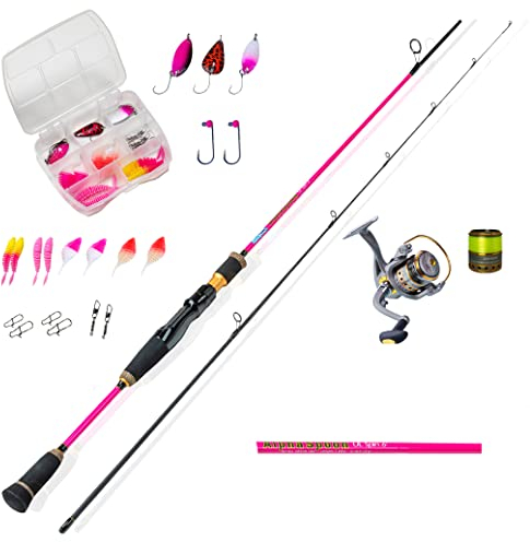 Ultraleichtes Angelset für Mädchen – Alpha Spoon | 180cm UL-Carbonrute, Angelrolle Expert1000 mit Schnur, Köderset inkl. Spoons & Gummifische | Perfekt für Forellen- und Barschangeln