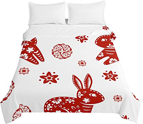 Odot Semana Santa Colcha Bouti de Verano, Suave Microfibra Multiusos Cubrecama Lavable Acolchada Edredón Manta para Cama de Infantil Individual Matrimonio (230x260cm,Conejo 2)