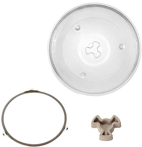 VIDETOL Mikrowellenteller Glas 27 cm, Universal Drehteller für Mikrowelle, Mikrowelle Teller mit 3 Fixierern, Drehkern und Welle, Mikrowellen Glasteller für Mikrowellen, Küche, Esszimmer
