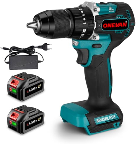 ONEVAN 35+3 Akkubohrer Akku Bohrmaschine, 18V Akku Schlagbohrschrauber mit 2 2.0Ah Akkus, 50N.m Elektrisch Bohrschrauber Akku Bohrer für Haus DIY