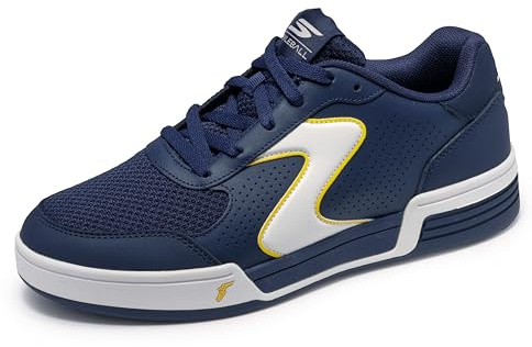 Skechers Men's Viper Court Classic Sneaker, Navy Leather Synthetic Textile Yellow Trim, 42.5 EU