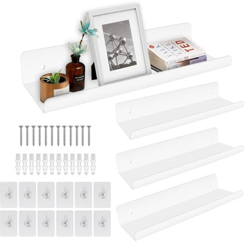 VMUTGA 4 Stück Schweberegal, 30cm Weiß Acryl Regal Wand Wandregal Ohne Bohren Schwebendes Bücherregal Hängeregal Dekorative Wandregal Bad Regal für Wohnzimmer Schlafzimmer Badezimmer Küche Büro